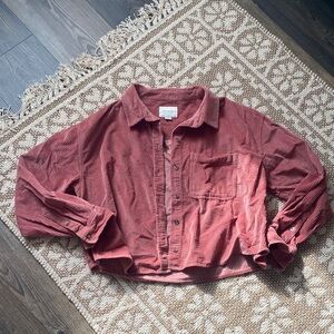 American Eagle Corduroy Crop Shirt Jacket in Rose